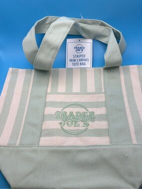Trader Joe's Mini Canvas Tote Bag Limited Edition 2026 Striped Pastel Green